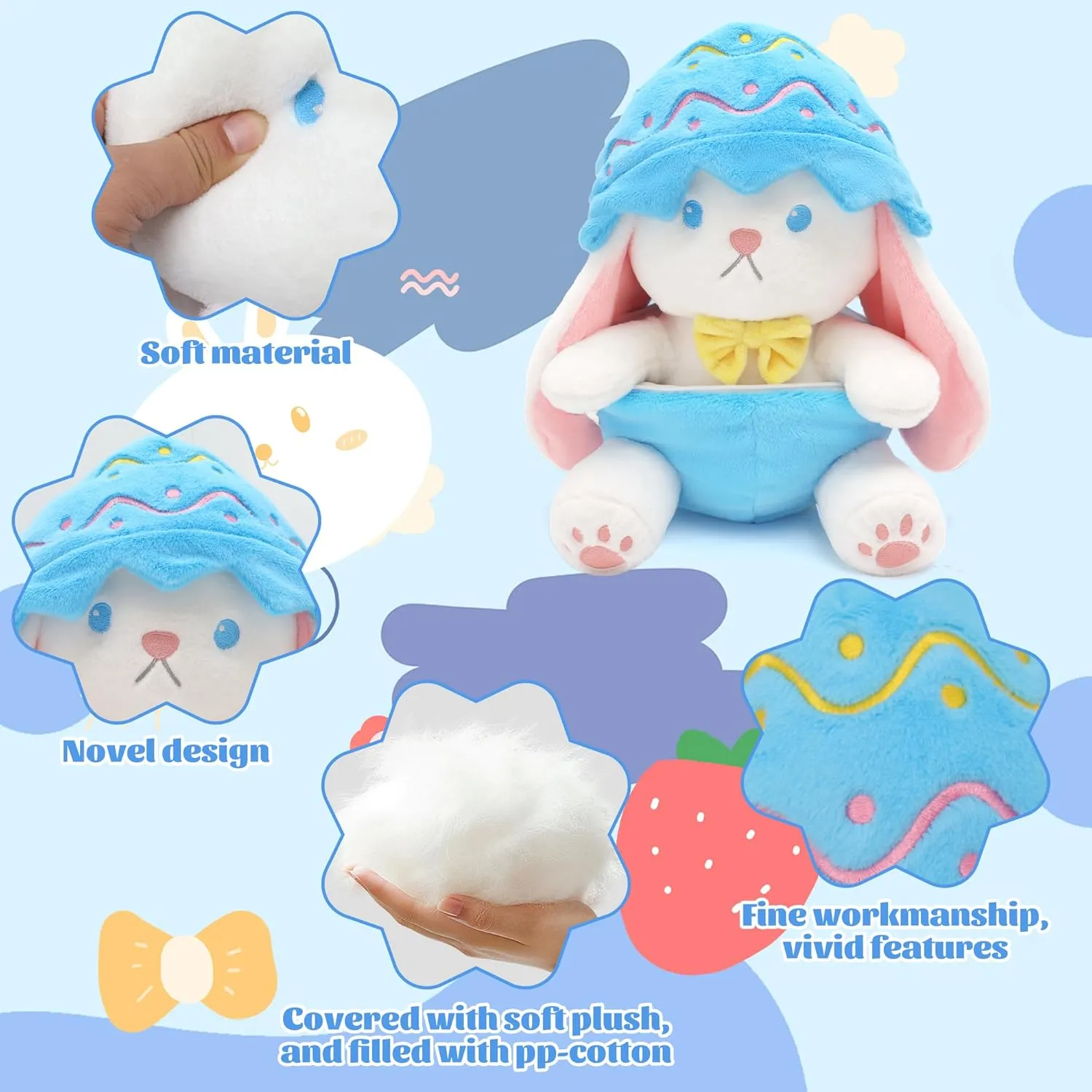 IUTOYYE Easter Bunny Stuffed Animal with Removable Easter Eggshell, 9.84 inch Easter Bunny Plush Hide in Easter Egg Plush for Girls Boys Adult(Blue)
