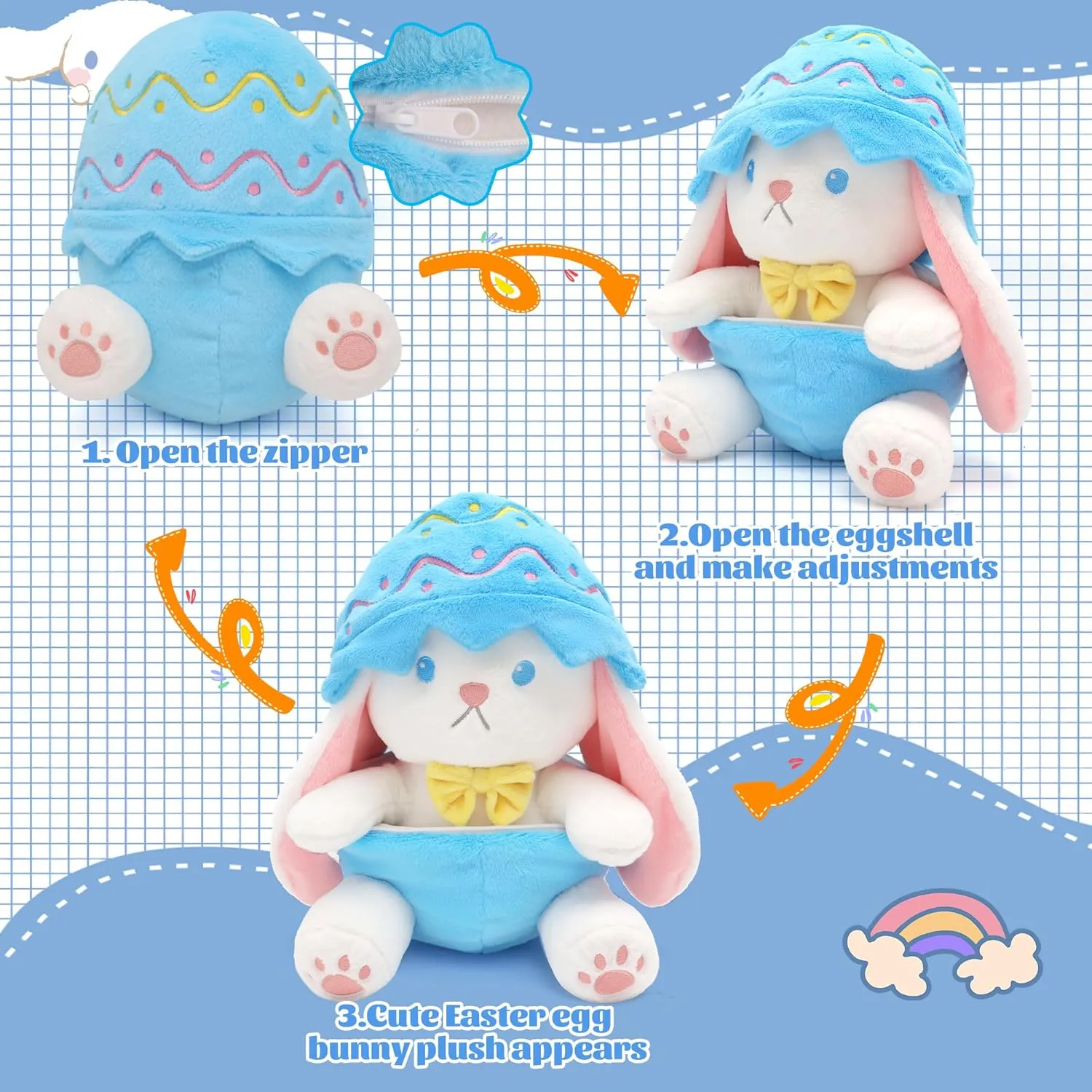 IUTOYYE Easter Bunny Stuffed Animal with Removable Easter Eggshell, 9.84 inch Easter Bunny Plush Hide in Easter Egg Plush for Girls Boys Adult(Blue)