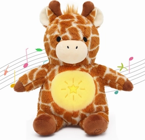 IUTOYYE Giraffe Breathing Stuffed Animal Plush for Anxiety Relief, Musical Giraffe with Realistic Breathing Rhythmic Music and Lights Soothing Animal Plushie Doll Toy Gift for Kids Adults (Giraffe)