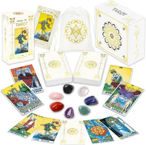 IXIGER Tarot Cards with Guide Book,78 Original Tarot Cards Deck Fortune Telling Game for Beginners&Expert Readers,Classic Tarot Deck Standard Size 4.75" x 2.76",Gilding Tarot Bag and Chakra Stone