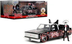 Jada Toys Hollywood Rides 1:24 Scale Die-Cast 1985 Chevy C10 with Tapatio Man Figure – Opening Doors, Detailed Interior, Rubber Tires – Day of The Dead Theme – Collectible for Ages 8 
