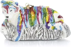Jay Strongwater Rainbow Tiger Glass Ornament