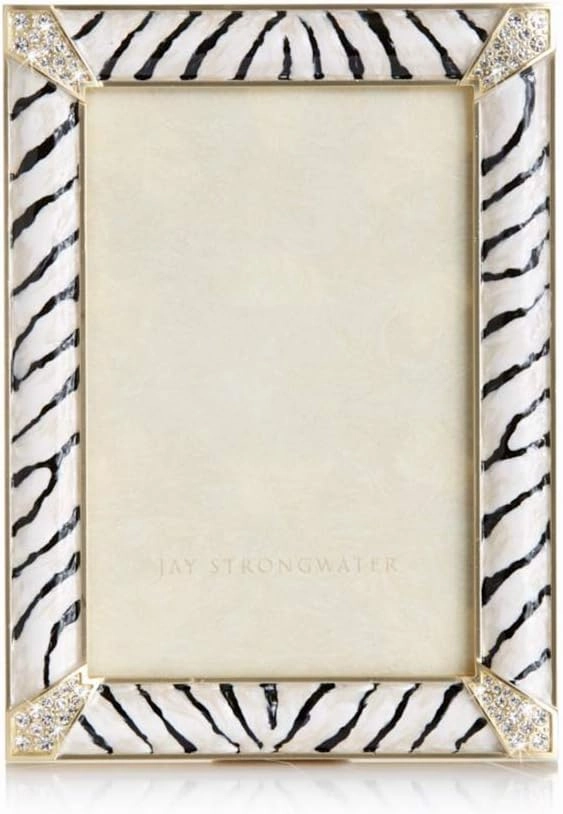 Jay Strongwater Leonard Pave Corner 4" x 6" Frame - Zebra Striped
