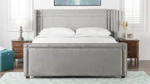 Jennifer Taylor Home Elle Wingback Upholstered King Bed, Silver Grey Polyester