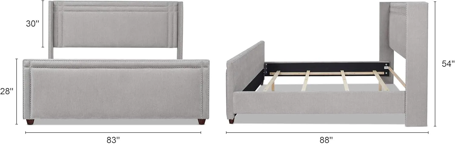 Jennifer Taylor Home Elle Wingback Upholstered King Bed, Silver Grey Polyester