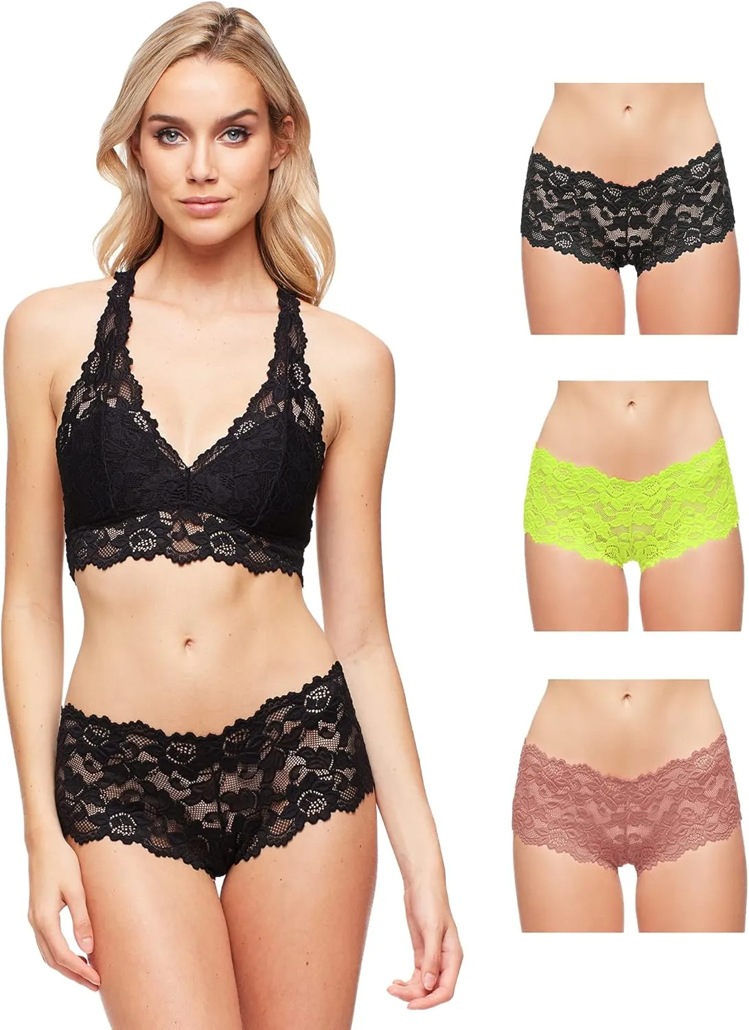 JENNY JEN Zoe 3-Pack Lace Hipster Underwear for Women, Cheeky Stretch Bikini Panties Set