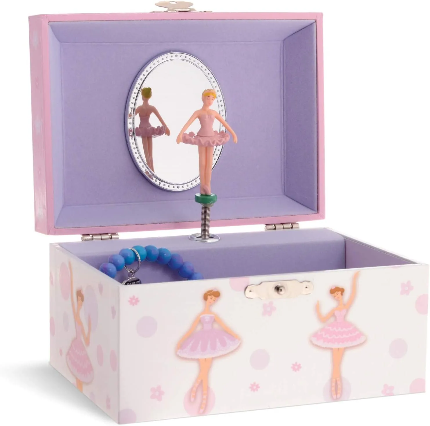 Jewelkeeper Pink and White Dotted Design, Girl's Ballerina Box, Sleeping Beauty Tune