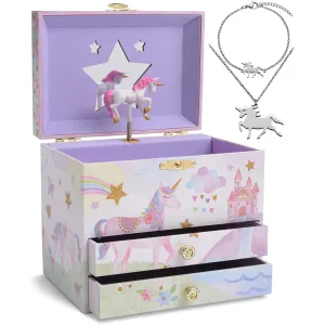 Jewelkeeper Unicorn Jewelry Box - Little Girls Jewelry Set - 3 Storage Compartments - Gift for Unicorn Themed Collectors - Music Box for Girls - The Beautiful Dreamer Tune - 7 x 4.5 x 6 inches