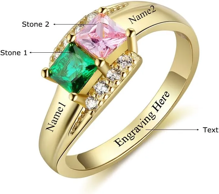 JewelOra Custom Name BFF Rings for Women Cheap Mothers Rings with 2 Simulated Birthstones Promise Rings for Her