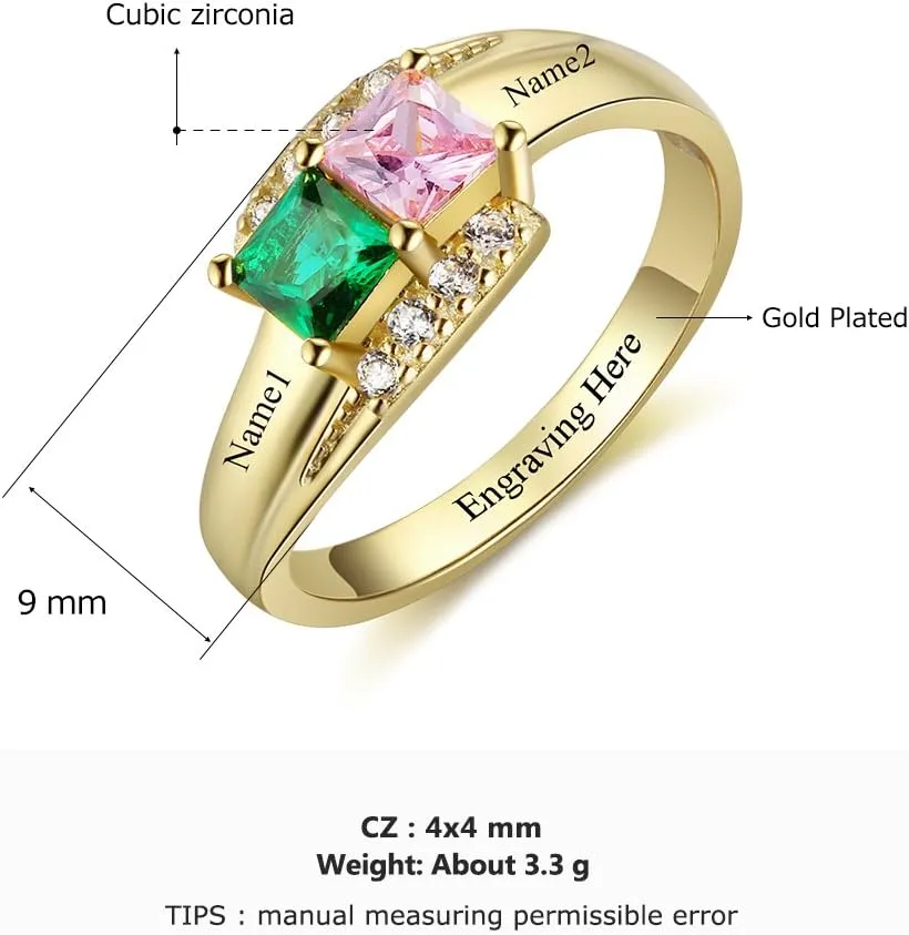 JewelOra Custom Name BFF Rings for Women Cheap Mothers Rings with 2 Simulated Birthstones Promise Rings for Her