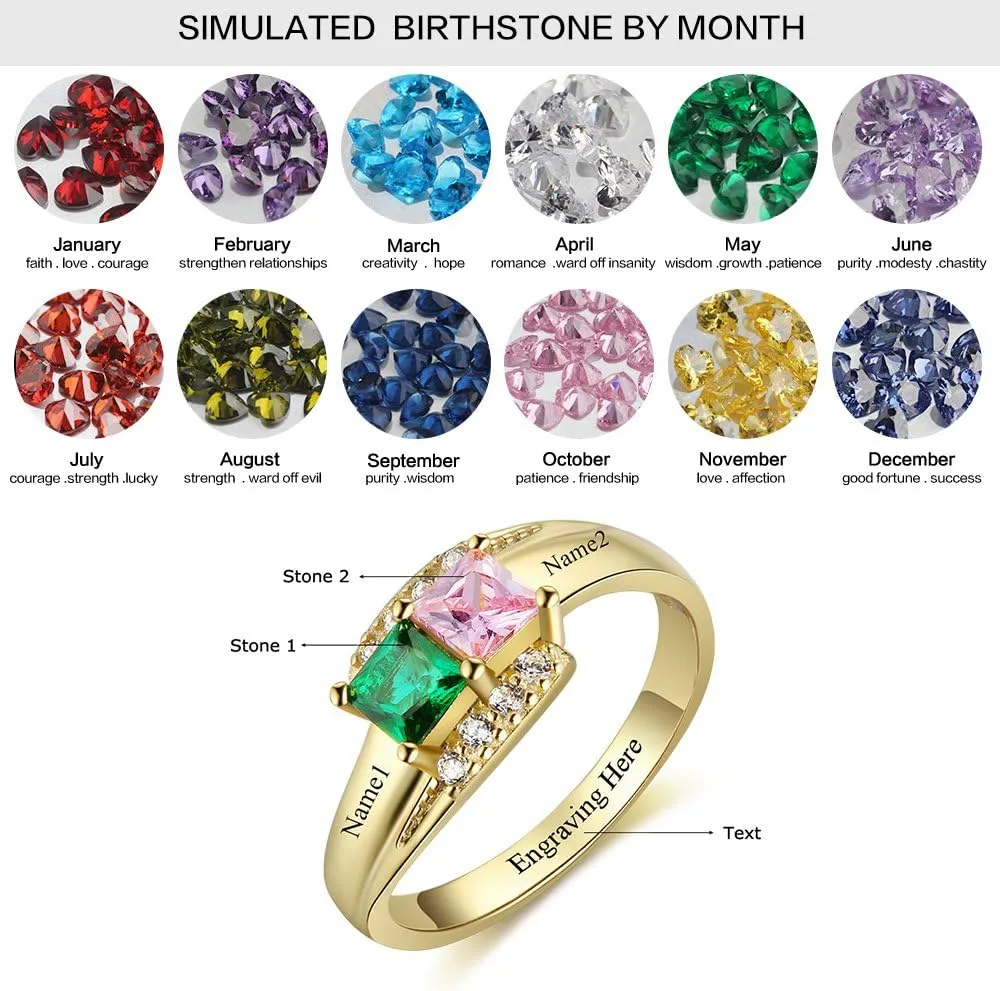 JewelOra Custom Name BFF Rings for Women Cheap Mothers Rings with 2 Simulated Birthstones Promise Rings for Her