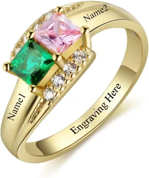 JewelOra Custom Name BFF Rings for Women Cheap Mothers Rings with 2 Simulated Birthstones Promise Rings for Her