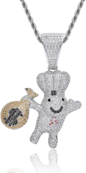Jewelry Men Hip Hop Chef Money Bag Chain CZ DOUGH Pendant Iced Out Bling Rhinestone Crystal Necklace 18K Gold Plated with 24” Stainless Rope Chain