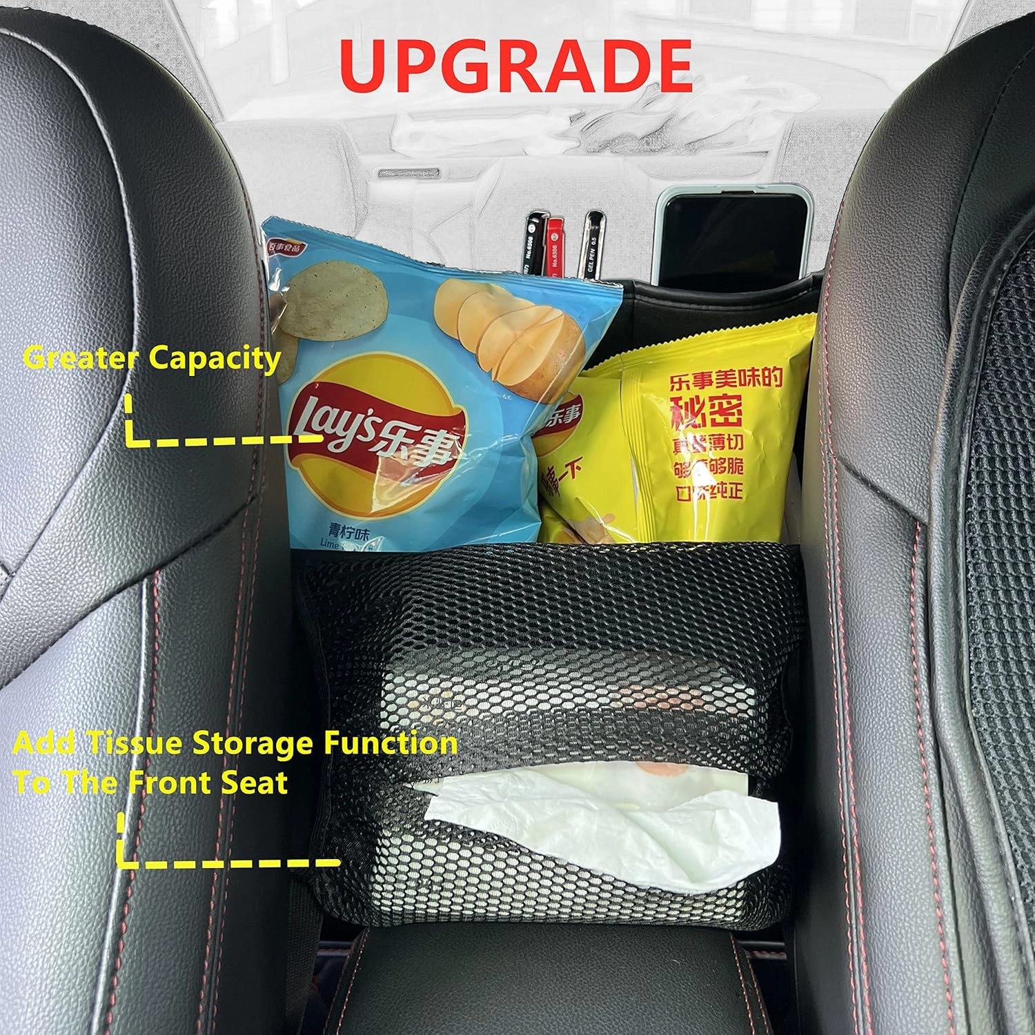 JEYODA Car Suede Seat Organizer High-capacity Seat Back Pouch Central Storage for Pickup SUVs Double-sided Tissue Storage Handbag Holder Car Accessories (Black)