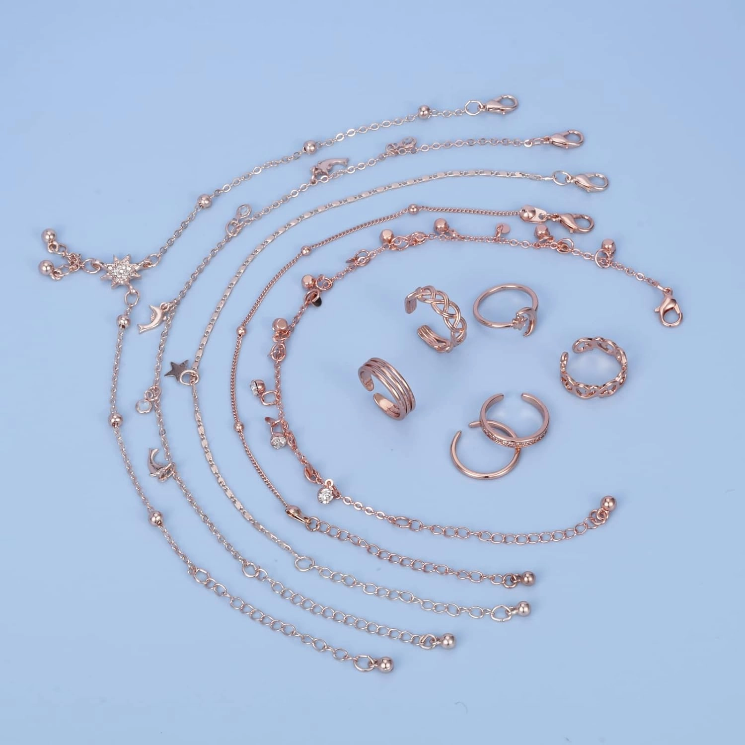 JFORYOU Toe Rings for Women Adjustable Open Toe Rings with Anklet Set CZ Flower Toes Ring for Summer Beach Foot Jewelry