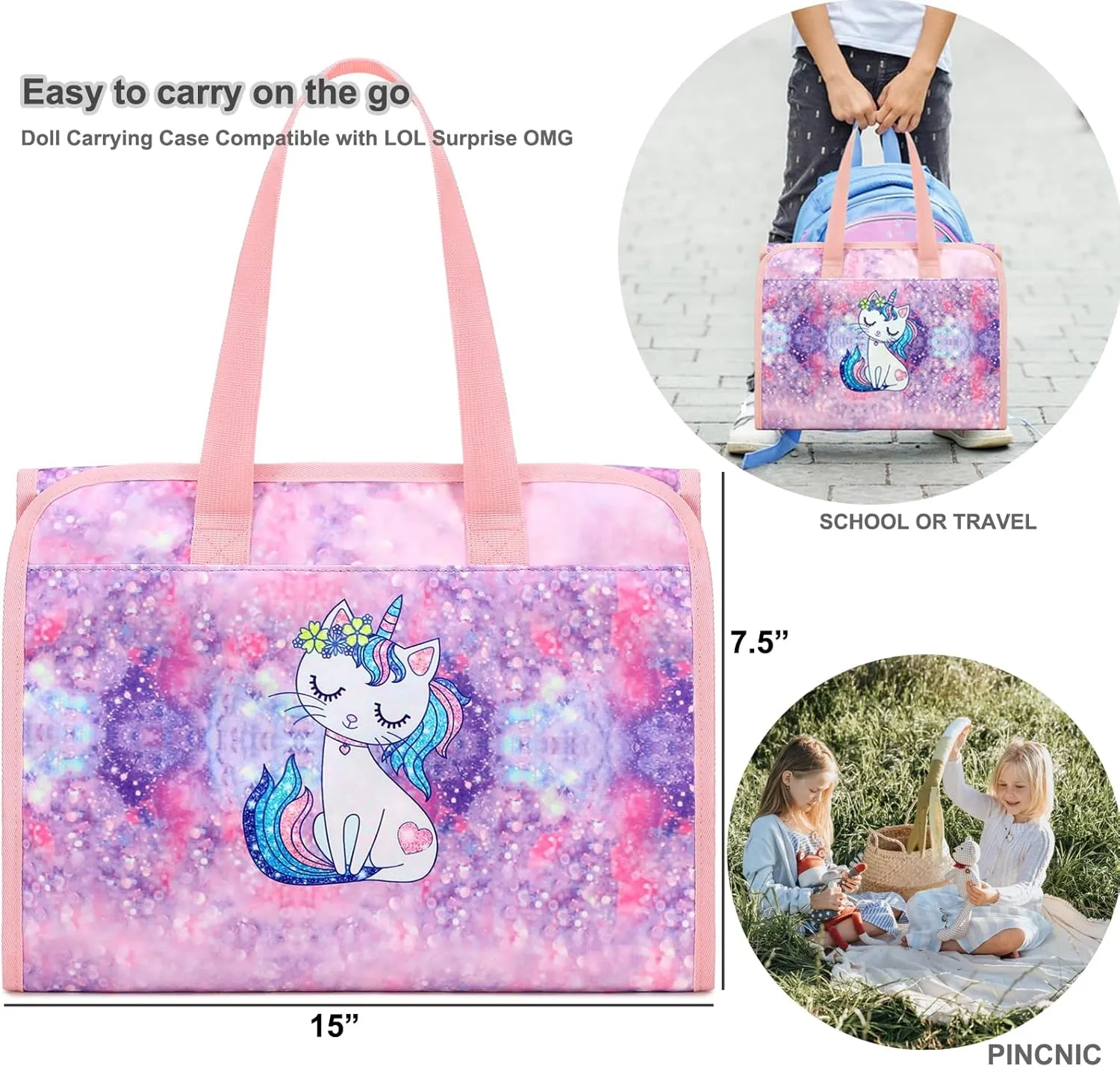 JIANYA Dolls Storage Bag Toys Display Carrying Storage Organizer Clear View Compatible with All Surprise Dolls Small Toy, Unicorn Pink