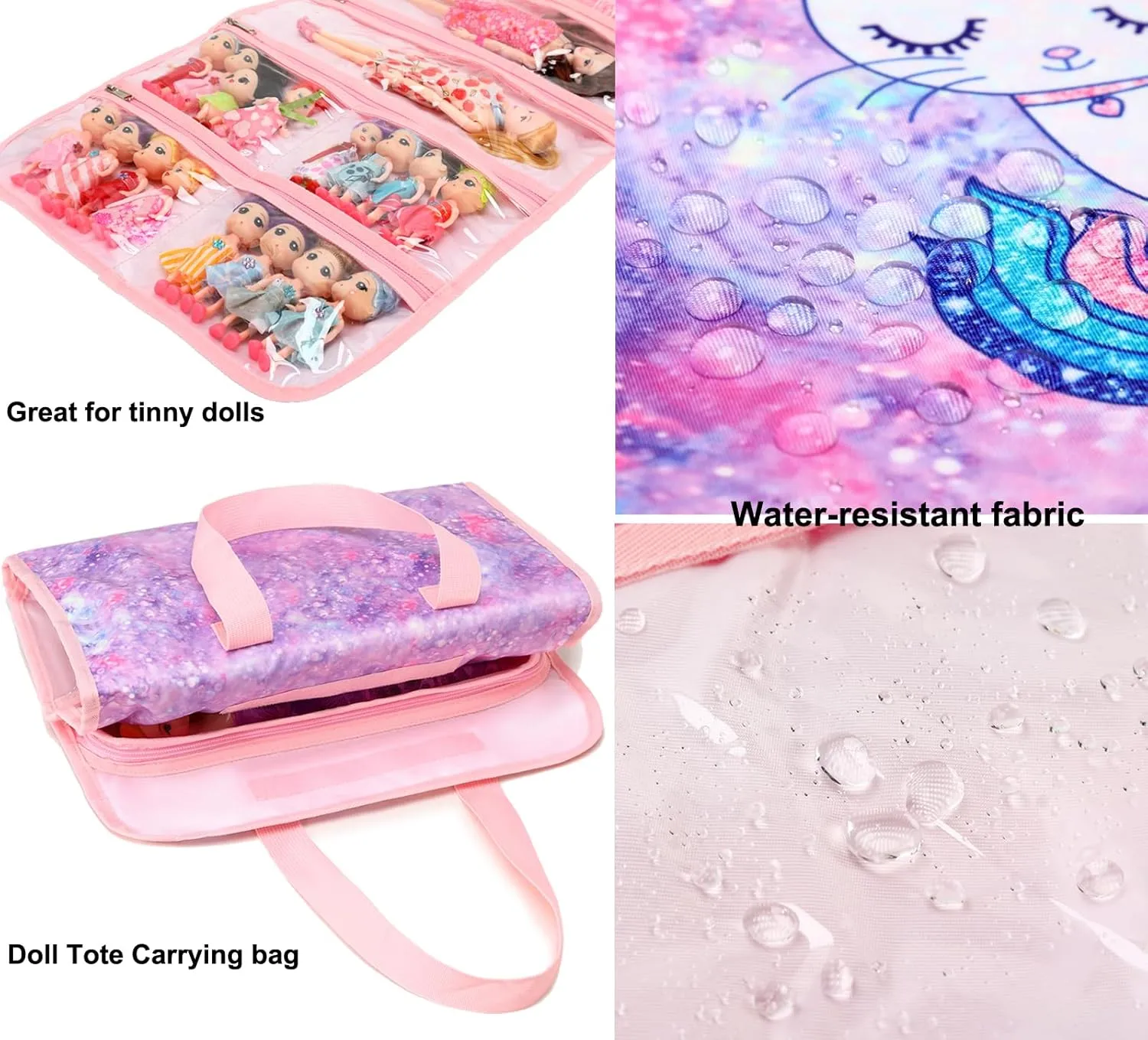 JIANYA Dolls Storage Bag Toys Display Carrying Storage Organizer Clear View Compatible with All Surprise Dolls Small Toy, Unicorn Pink