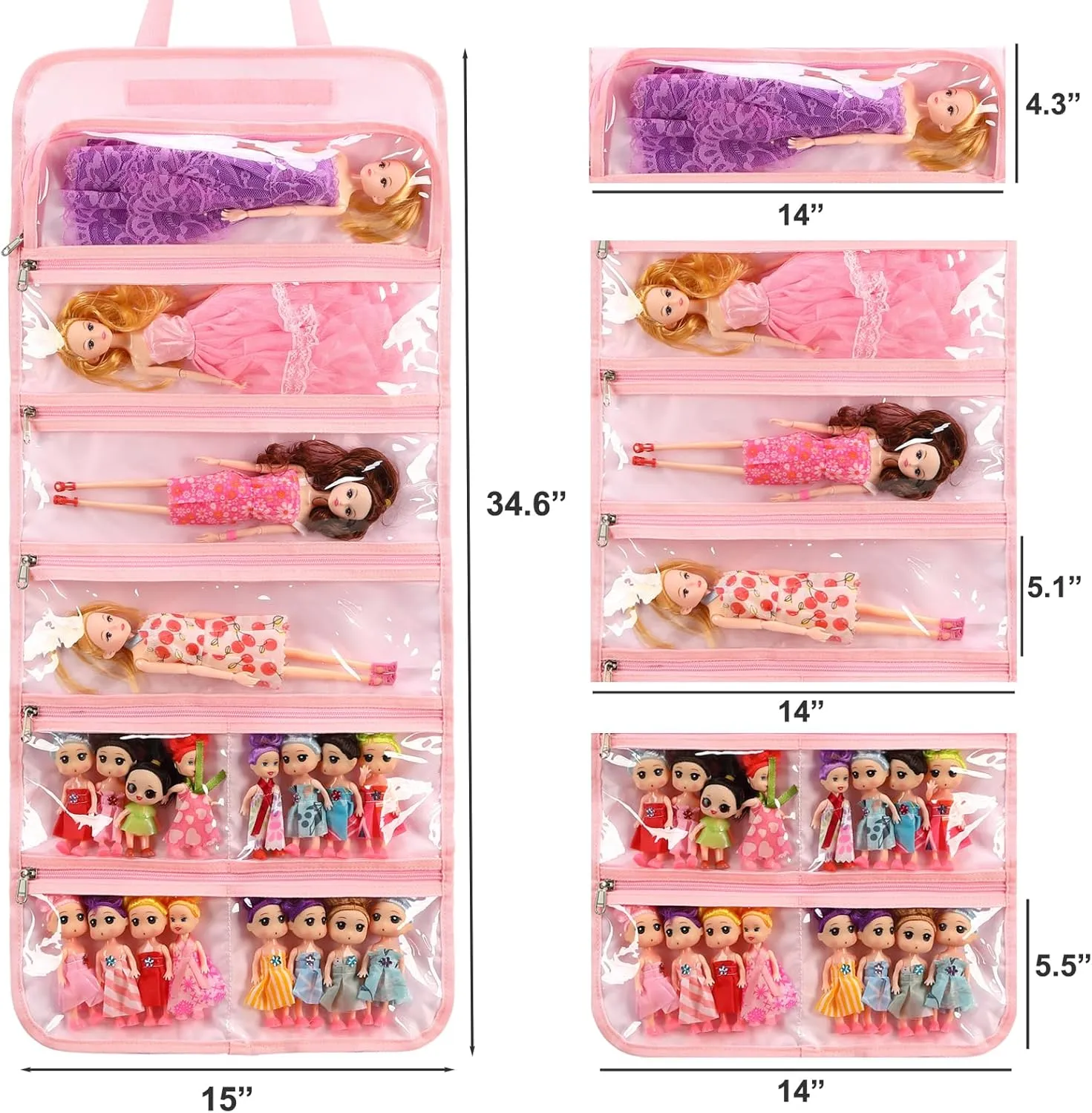 JIANYA Dolls Storage Bag Toys Display Carrying Storage Organizer Clear View Compatible with All Surprise Dolls Small Toy, Unicorn Pink