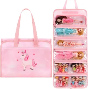 JIANYA Dolls Storage Bag Toys Display Carrying Storage Organizer Clear View Compatible with All Surprise Dolls Small Toy, Unicorn Pink