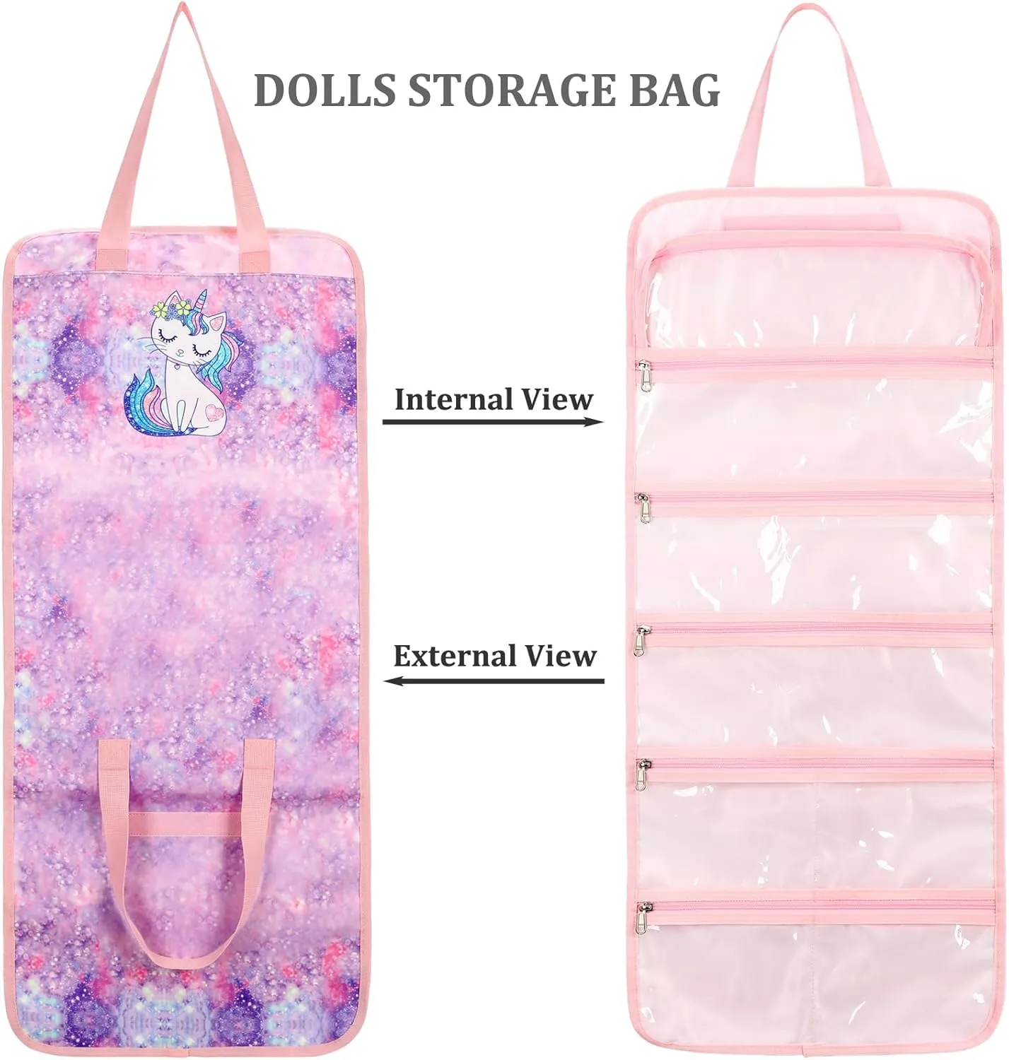 JIANYA Dolls Storage Bag Toys Display Carrying Storage Organizer Clear View Compatible with All Surprise Dolls Small Toy, Unicorn Pink