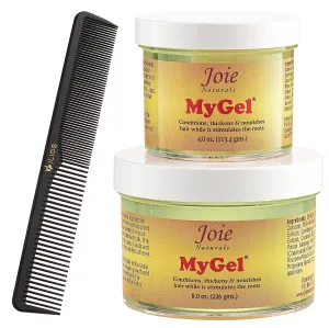 Joie Naturals My Gel Hair Gel Set with Styling Comb - Hair Styling Gel - Moisturizing Formula w/Plant Oils & Herbal Extracts – Curly Hair Gel for Twists, Braid and Locks (4oz & 8oz Combo, Extra Hold)