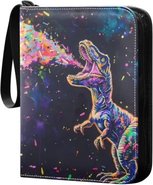 Joko Ivery Dinosuar Colorful 4 Pockets Trading Card Album Folder for Cards PU Cover Zip Card Binder with 400 Side Loading Pockets Premium Card Book for Game Sports Cards Collectible Boys Girls