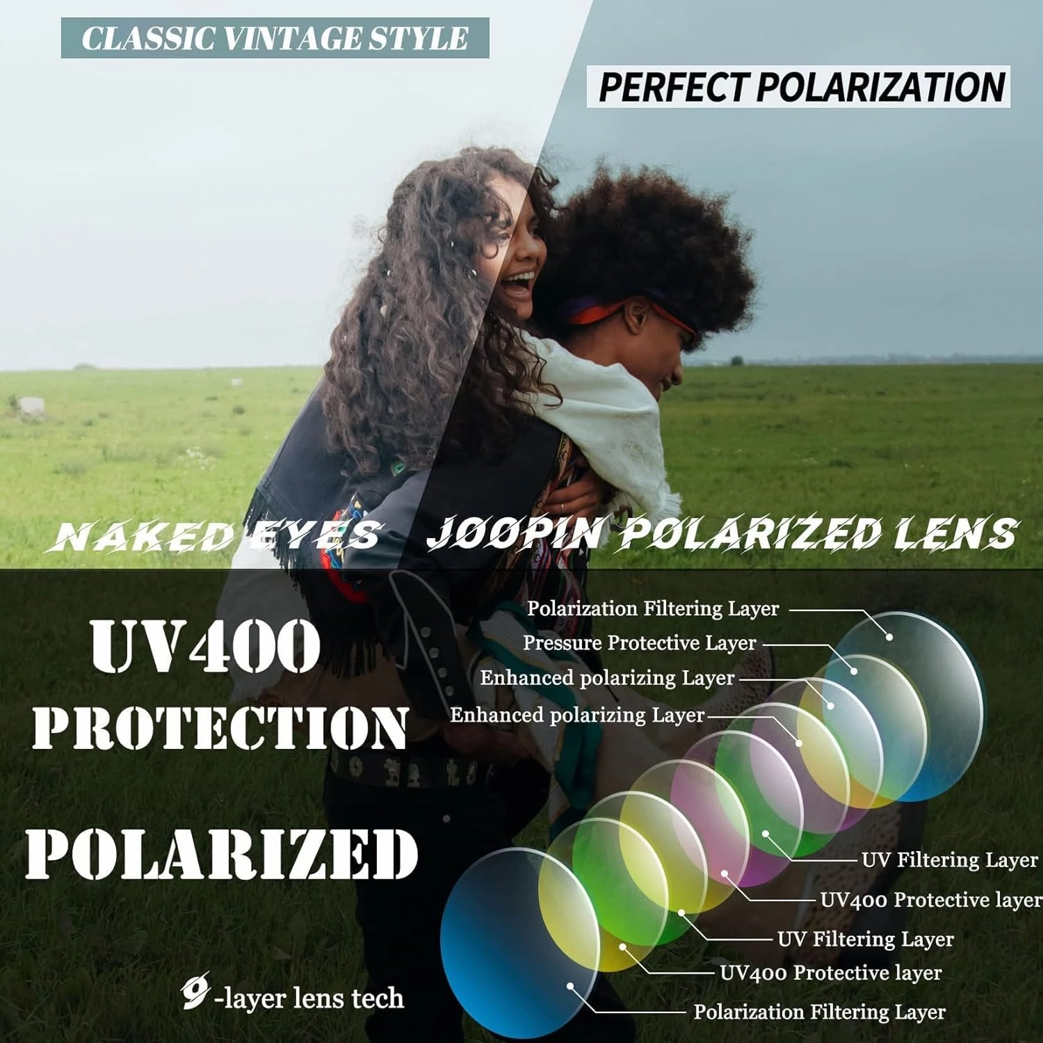 Joopin Vintage Sunglasses Half Frame Sun Glasses Polarized UV Protection Browline Shades for Women Men