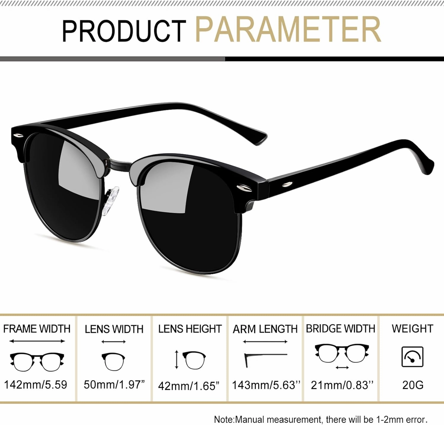 Joopin Vintage Sunglasses Half Frame Sun Glasses Polarized UV Protection Browline Shades for Women Men