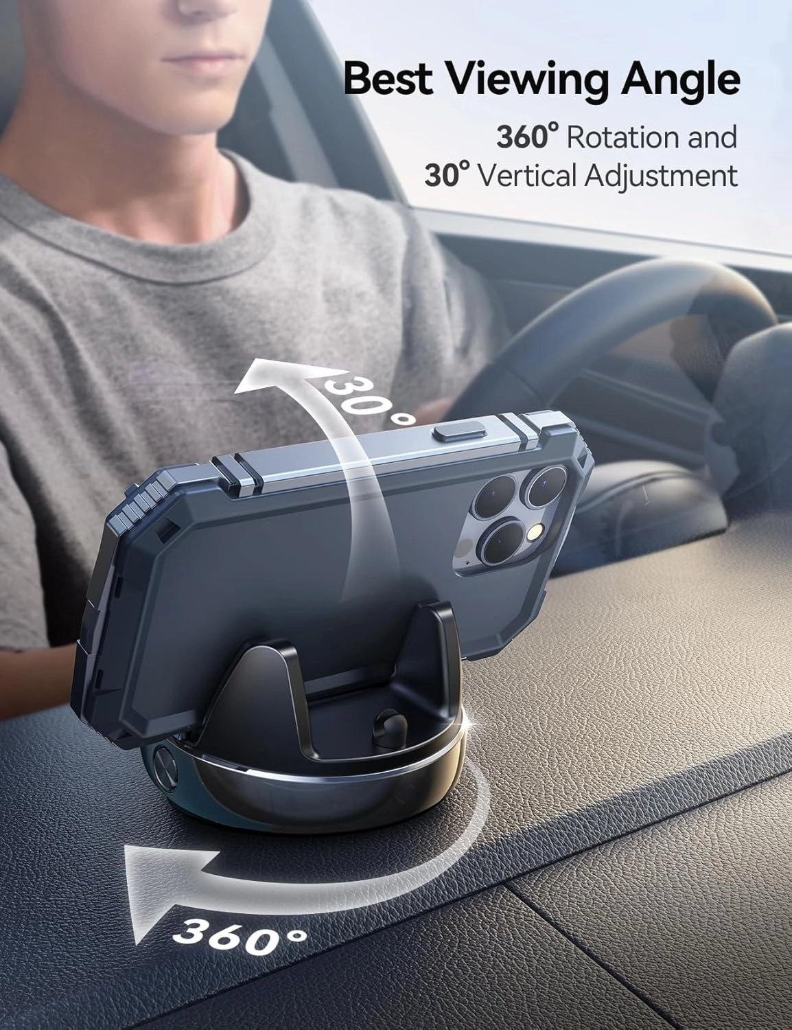 JOYROOM Car Phone Holder with 360° Adjustable & Avoid Sun Glare, Anti-slip Spring Snap Design Dashboard Cell Phone Holder, Phone Holders for Your Car Compatible with Pop Grip, Smartphones, GPS Devices
