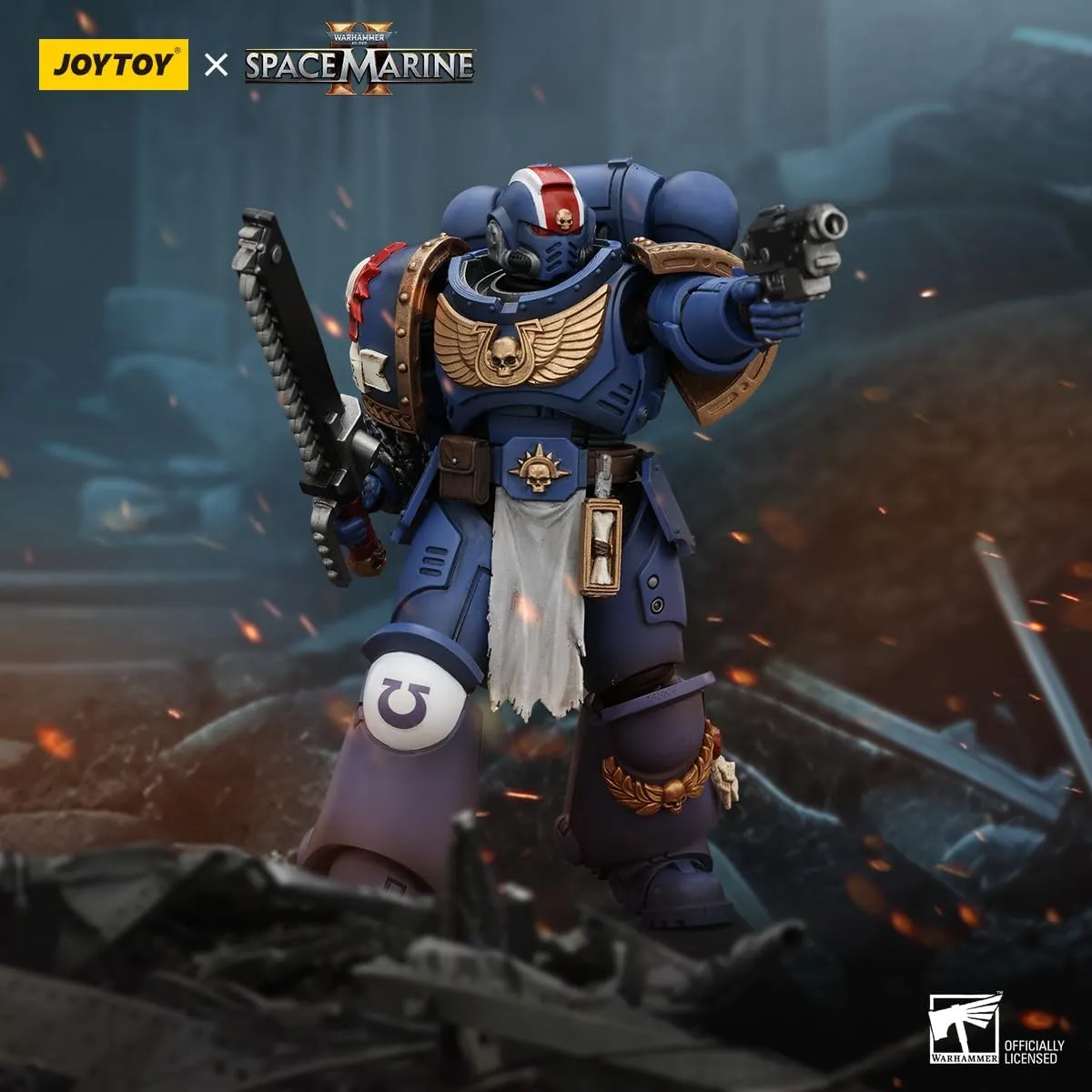 JOYTOY VVUFXQH Warhammer 40k 1/18 Uitramarines Lieutenant Titus 4.7-inch Action Figure Game Model Toy