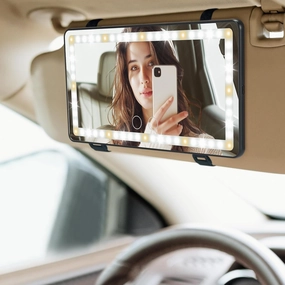 JOYTUTUS Car Sun Visor Vanity Mirror with Lights, 3 Light Modes & 60 LEDs, Rechargeable Dimmable Touch Control Travel Makeup Mirror for Truck SUV