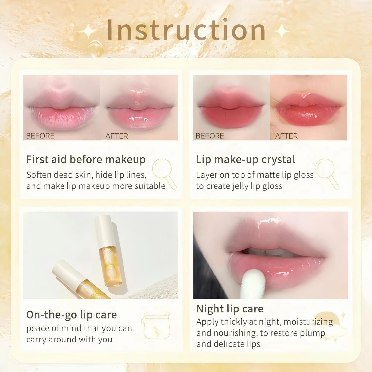 Judy Doll Fruit Honey Lip Oil Clear,Hydrating Lip Gloss,Moisturizing Nonstick Tinted Gloss Lip Oil (Peach Honey, 0.22 Fl Oz)