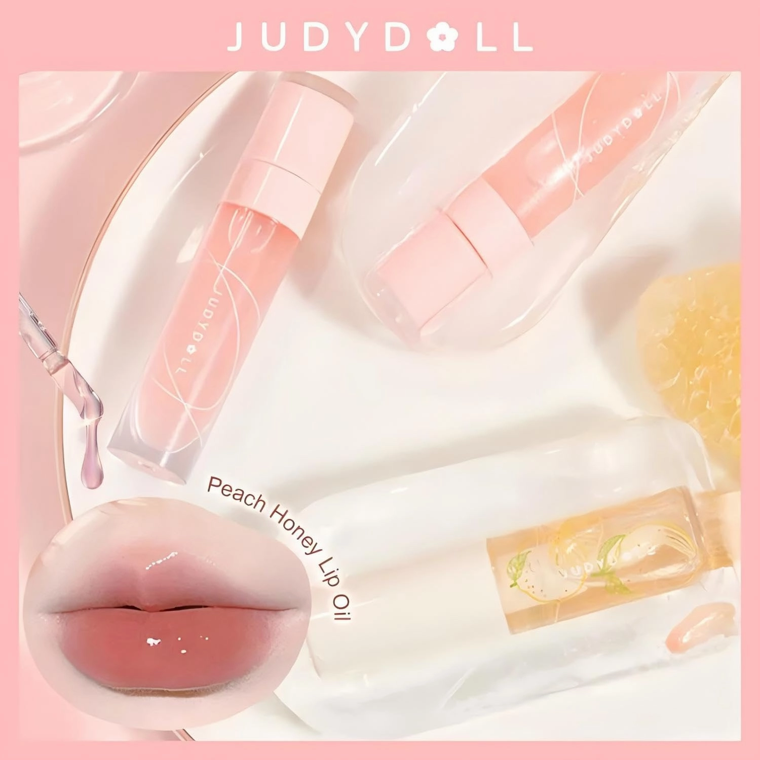 Judy Doll Fruit Honey Lip Oil Clear,Hydrating Lip Gloss,Moisturizing Nonstick Tinted Gloss Lip Oil (Peach Honey, 0.22 Fl Oz)
