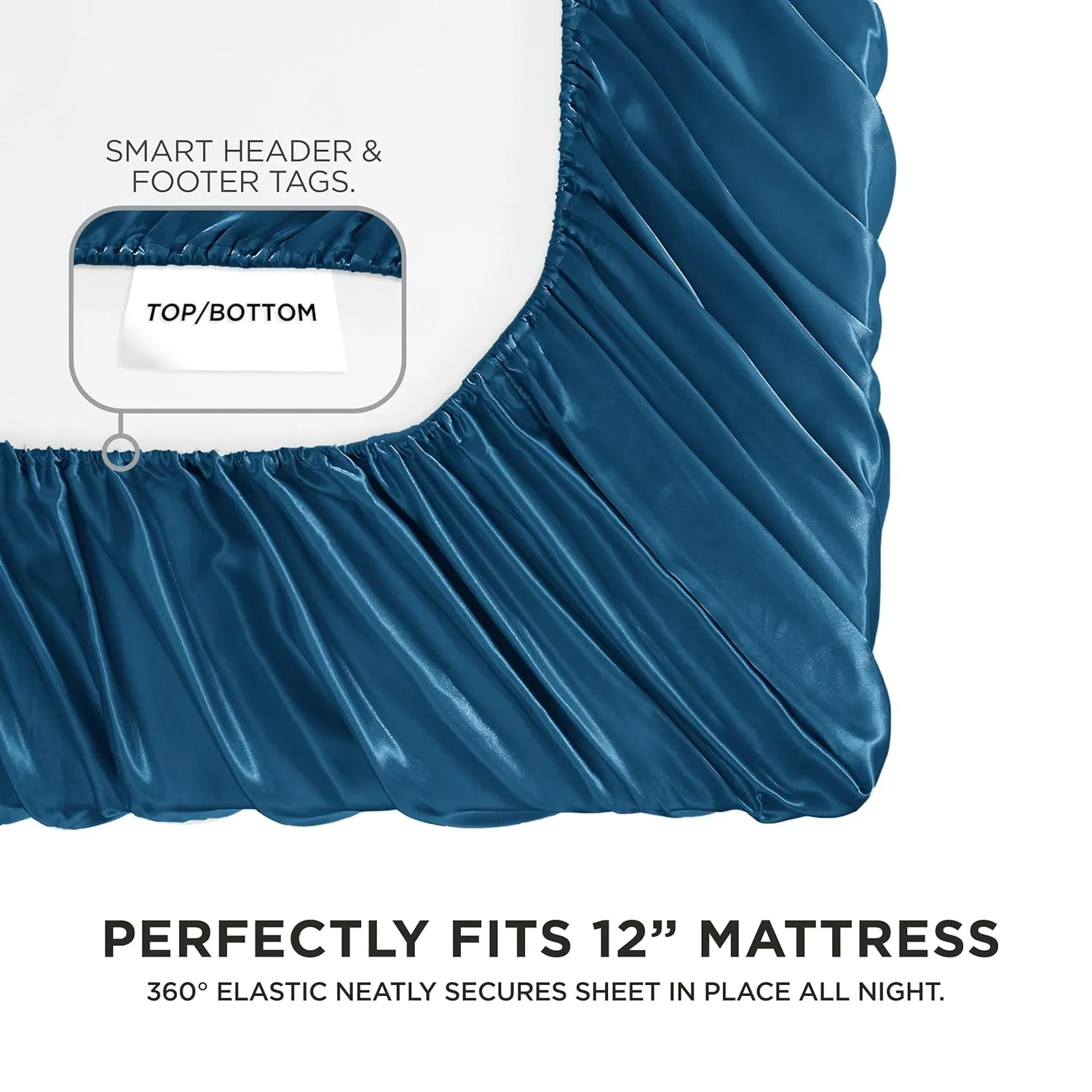 Juicy Couture Twin XL Size Satin Bed Sheet Set, Deep Pocket Silky Satin Twin XL Sheet Set with 1 Fitted Sheet, 1 Flat Sheet, 1 Pillow Case, Wrinkle Resistant and Anti Pilling - Blue