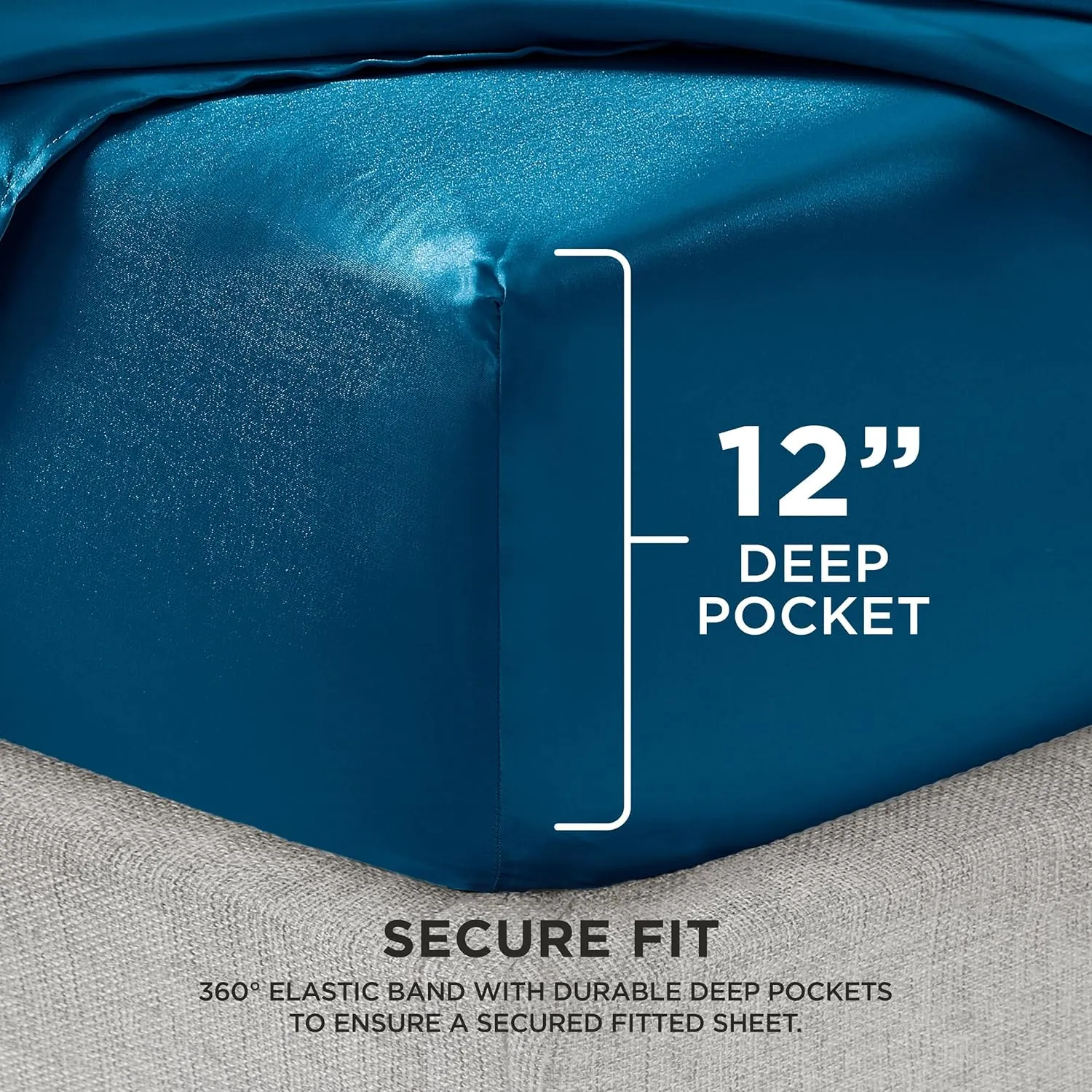 Juicy Couture Twin XL Size Satin Bed Sheet Set, Deep Pocket Silky Satin Twin XL Sheet Set with 1 Fitted Sheet, 1 Flat Sheet, 1 Pillow Case, Wrinkle Resistant and Anti Pilling - Blue