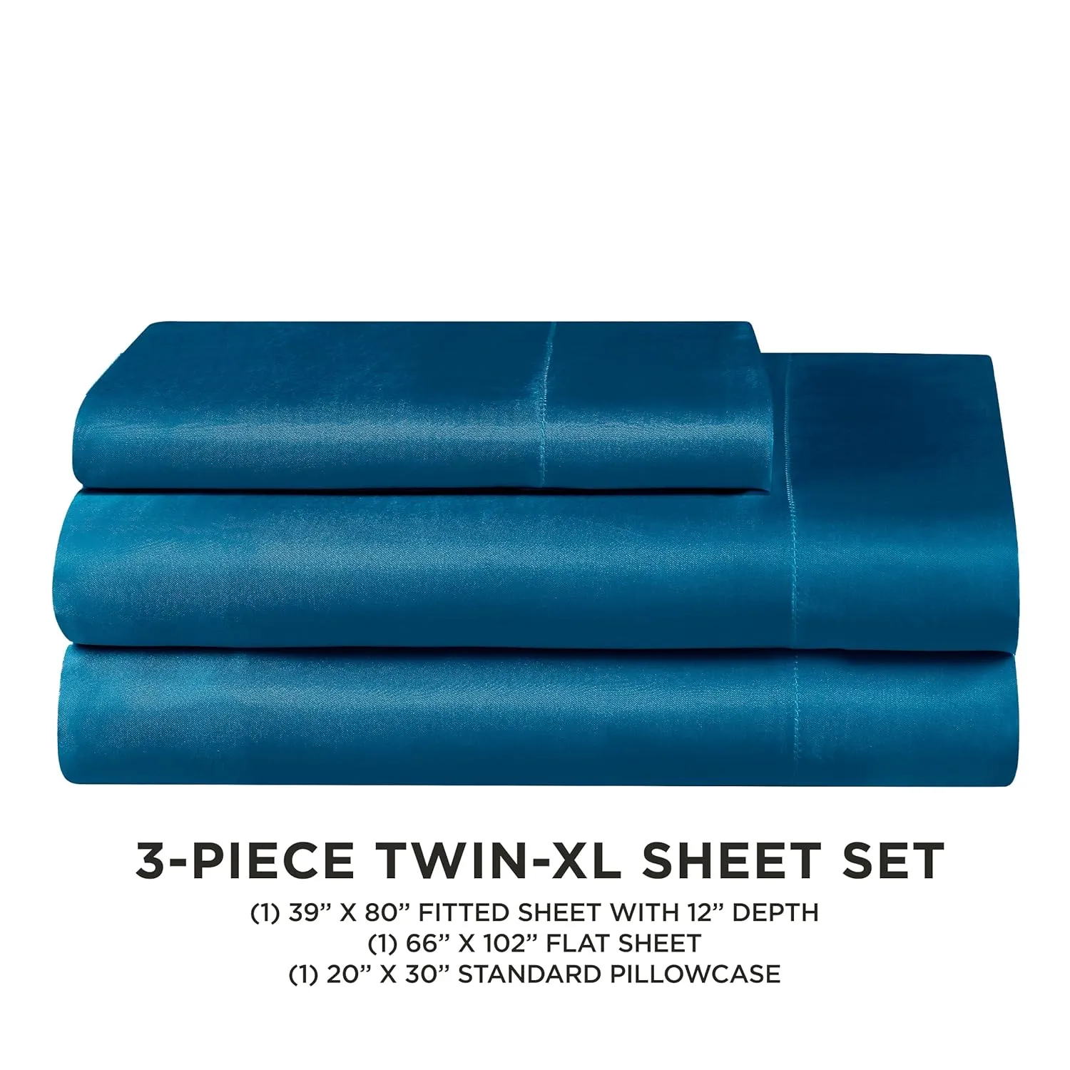 Juicy Couture Twin XL Size Satin Bed Sheet Set, Deep Pocket Silky Satin Twin XL Sheet Set with 1 Fitted Sheet, 1 Flat Sheet, 1 Pillow Case, Wrinkle Resistant and Anti Pilling - Blue