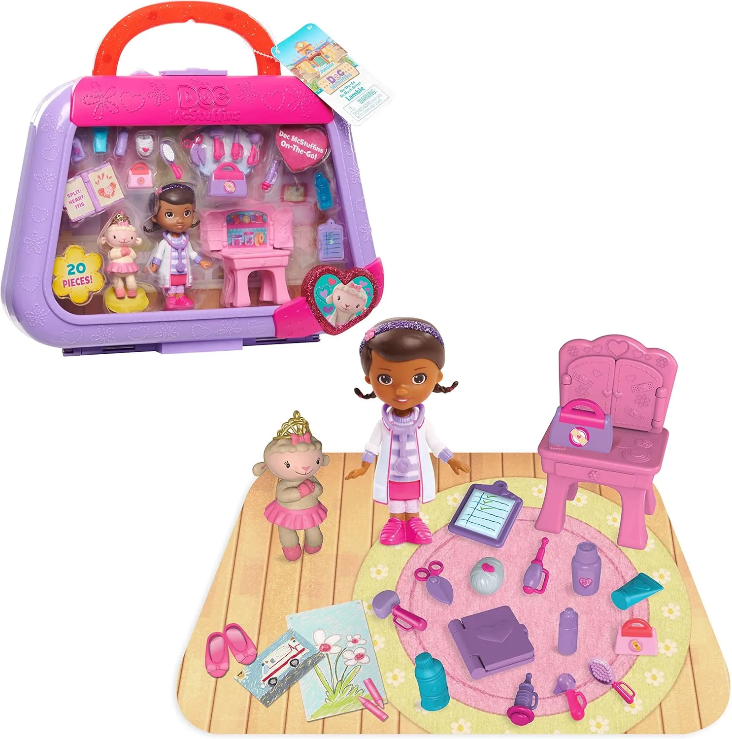 Just Play Doc McStuffins On-the-Go So Much Better Lambie 20-Piece Playset, Doc McStuffins Doll, Lambie Figure, 16 Tools and Accessories, Carrying Case, Officially Licensed Kids Toys for Ages 3 Up