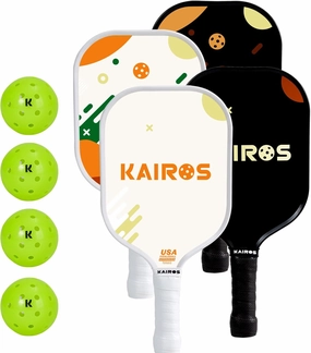 KAIROS Pickleball Paddles, USAPA Approved Pickle Ball Set with 2 Rackets 4 Pickle Balls, Non-Slip Grip Fiberglass Surface Pickleball for Beginners