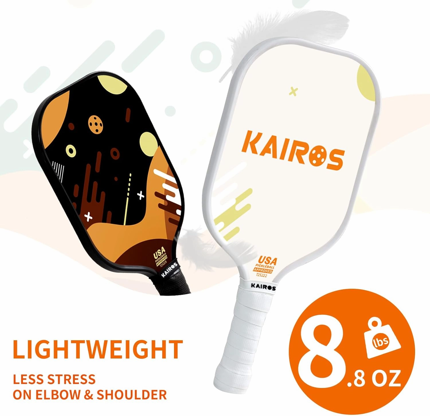 KAIROS Pickleball Paddles, USAPA Approved Pickle Ball Set with 2 Rackets 4 Pickle Balls, Non-Slip Grip Fiberglass Surface Pickleball for Beginners