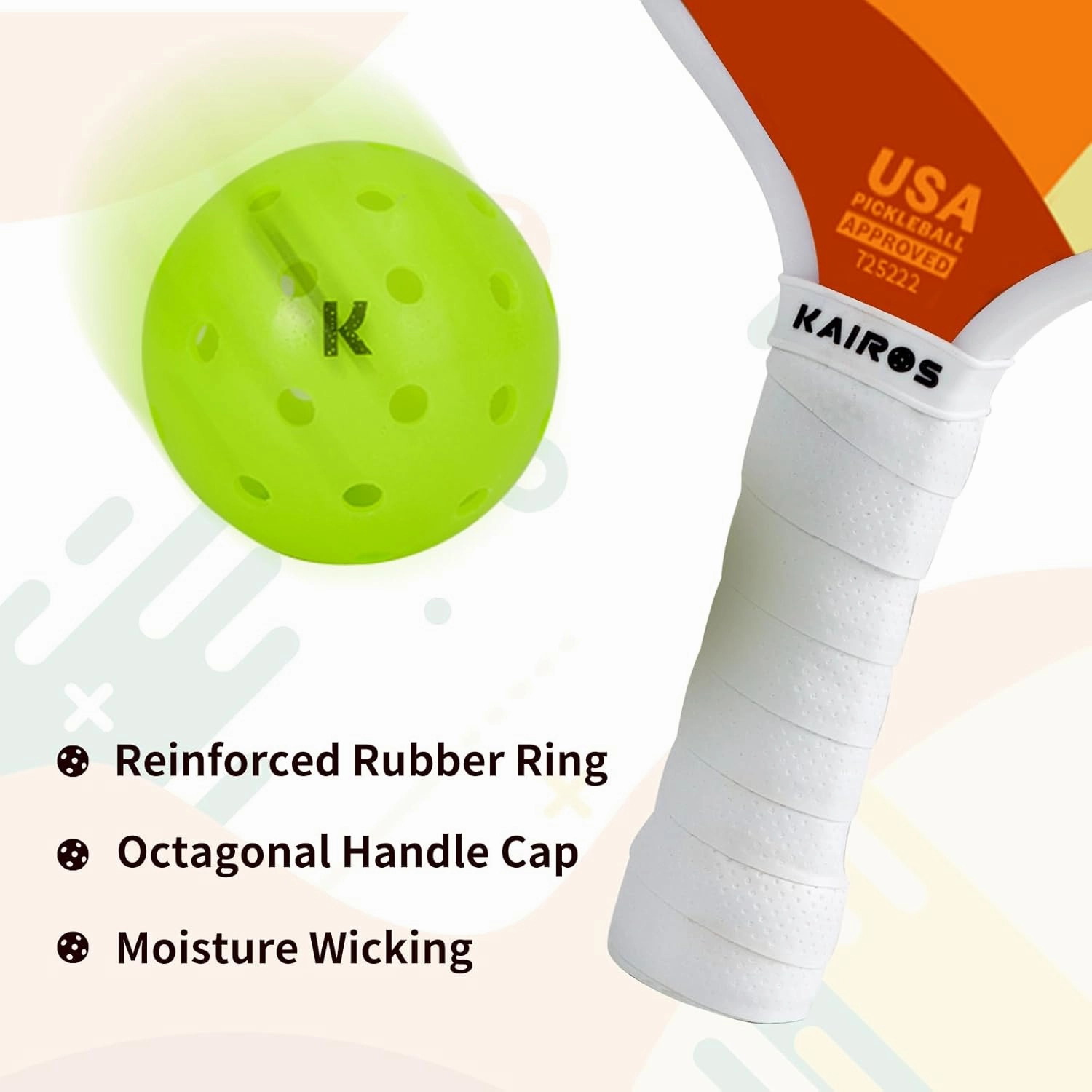 KAIROS Pickleball Paddles, USAPA Approved Pickle Ball Set with 2 Rackets 4 Pickle Balls, Non-Slip Grip Fiberglass Surface Pickleball for Beginners