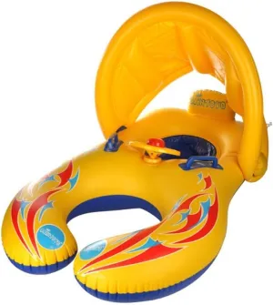 Kalolary Inflatable Mommy & Baby Double Person Float Seat with Removable Sun Canopy for Swim Ring Summer Pool Supplies