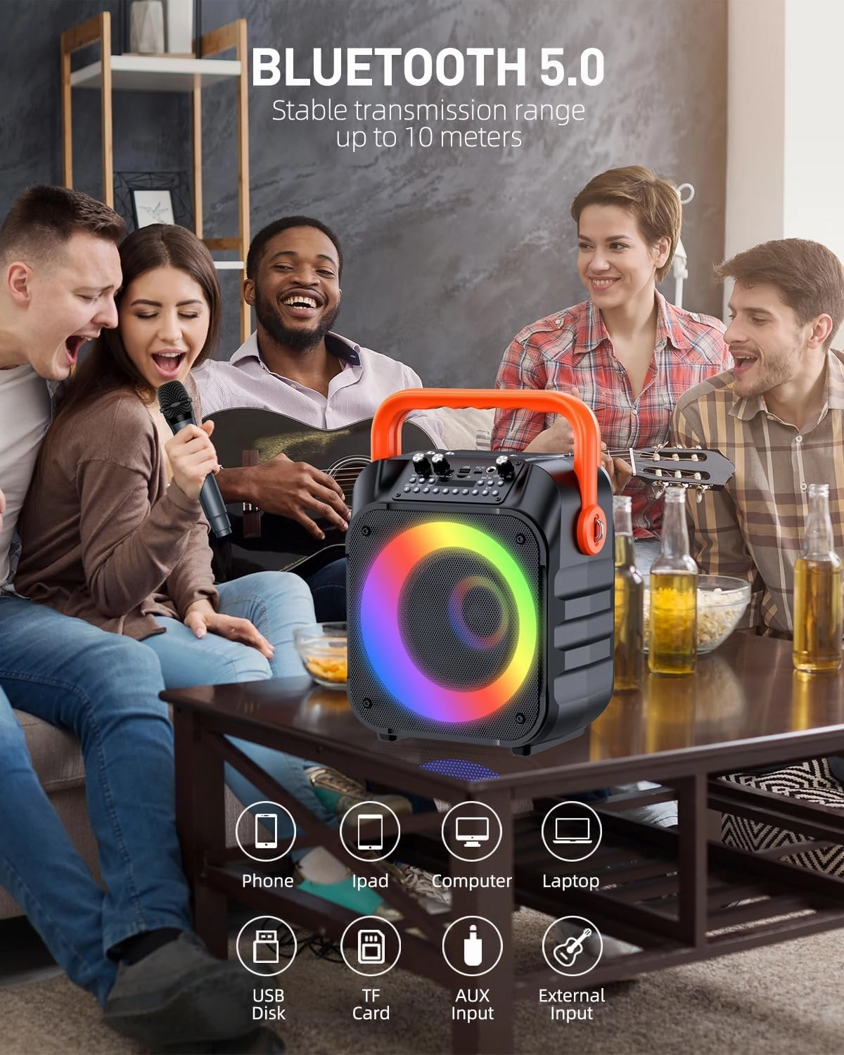 Karaoke Machine with 2 Wireless Microphones,Portable Karaoke Machine for Adults & Kids,Karaoke Microphone with PA System,Karaoke Speaker Supports for TWS,USB,FM,REC,AUX in,TF Card