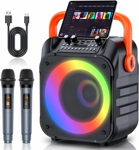 Karaoke Machine with 2 Wireless Microphones,Portable Karaoke Machine for Adults & Kids,Karaoke Microphone with PA System,Karaoke Speaker Supports for TWS,USB,FM,REC,AUX in,TF Card