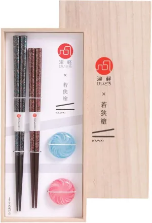 Kawai 028798 Chopsticks and Chopsticks Holder, Tsugaru Vidro x Wakasa, Painted Gift, Fine Snow, Made in Japan