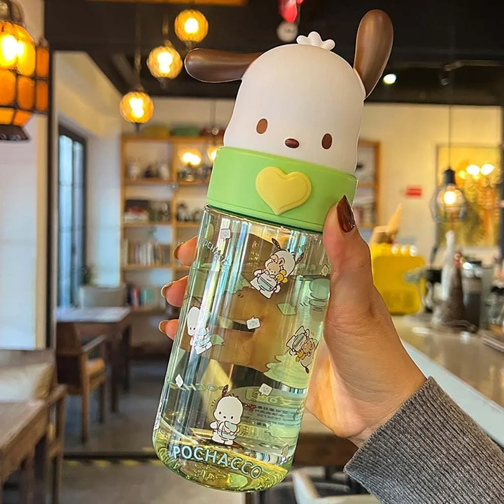 Kawaii Cartoon Water Bottle, 500ML Cute Anime Portable Drinking Bottle for Outdoor, Office, Travel, Birthday Gift Green
