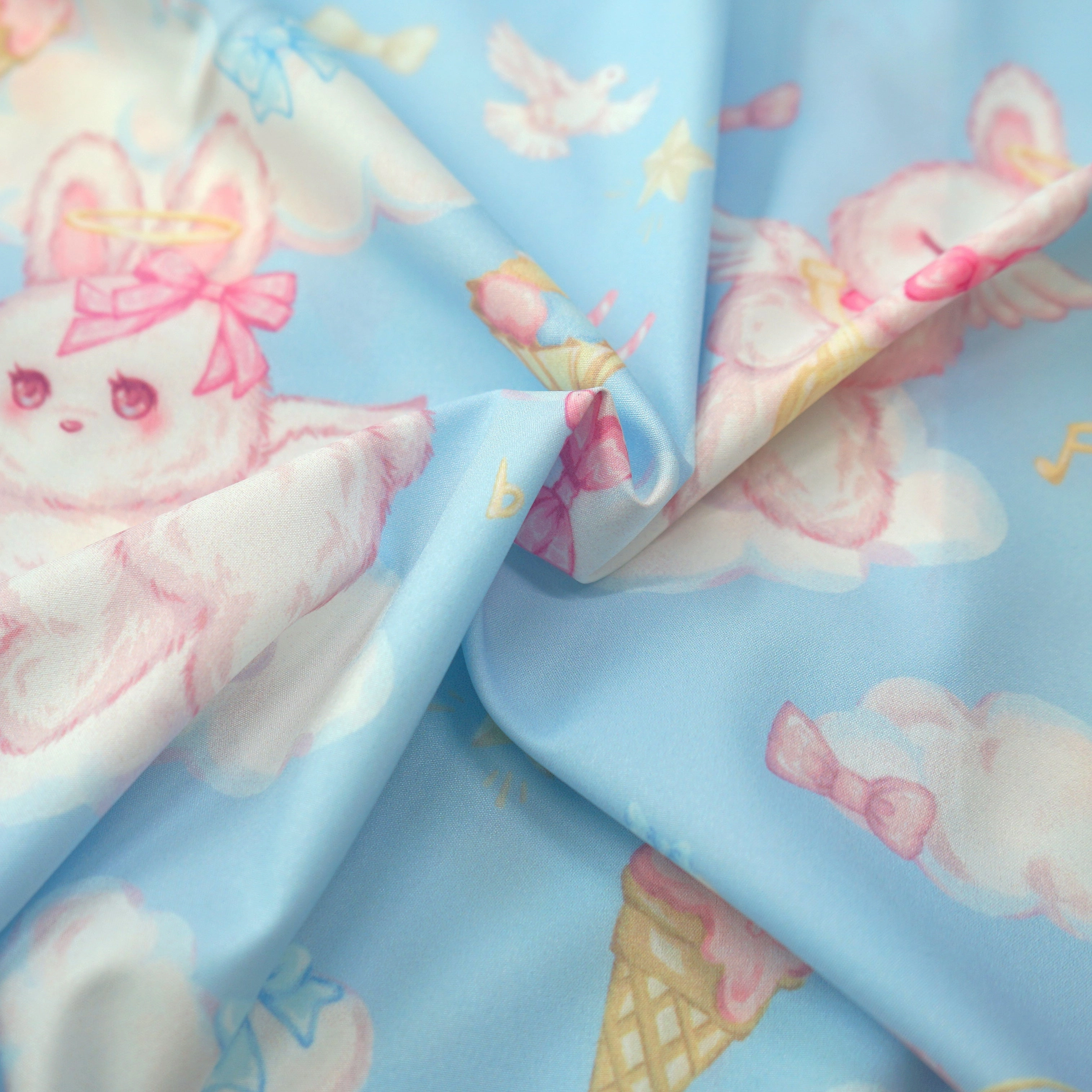 Kawaii Bunny Angel Print Shirt Pastel Short Sleeve Blouse for Girls Harajuku J-Fashion