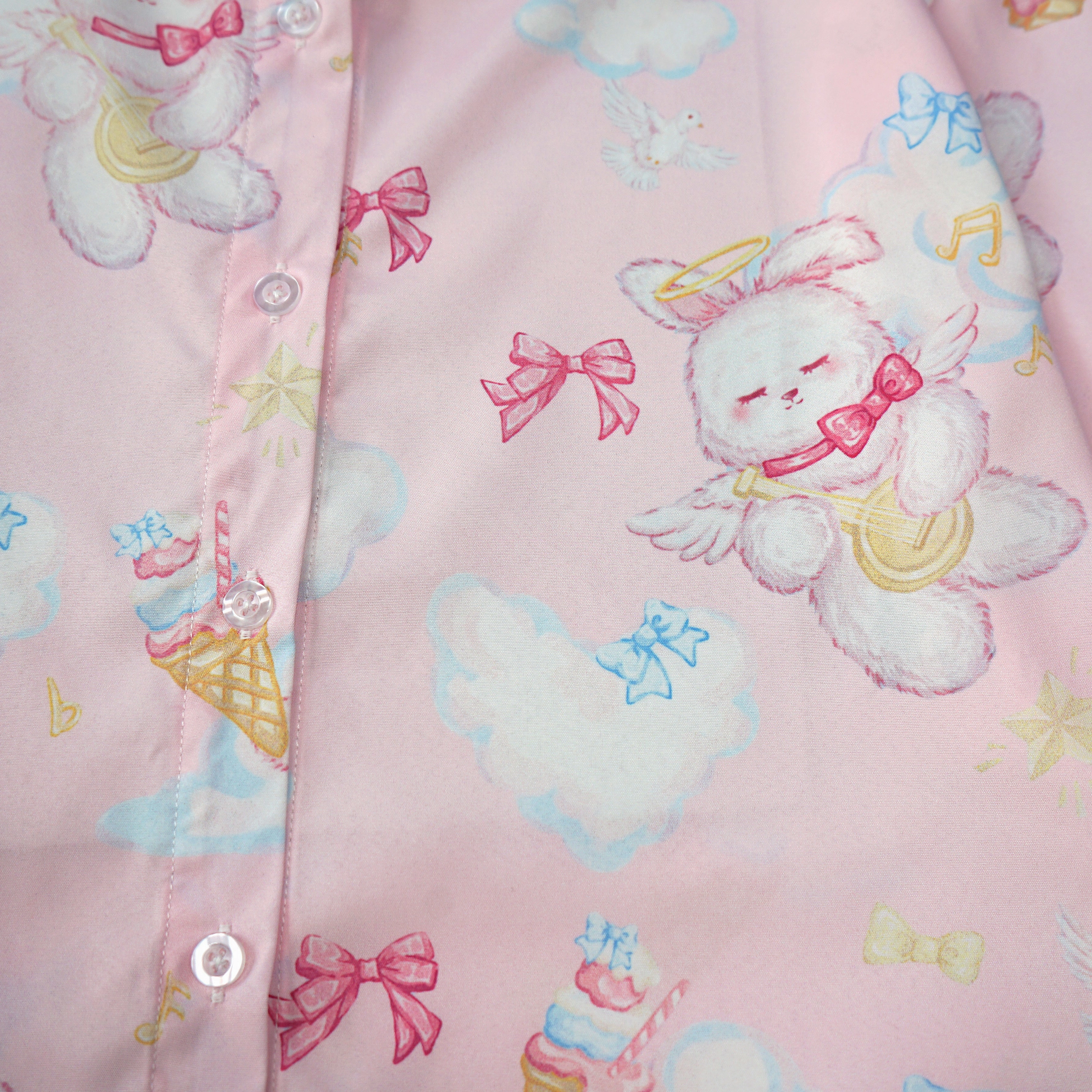 Kawaii Bunny Angel Print Shirt Pastel Short Sleeve Blouse for Girls Harajuku J-Fashion