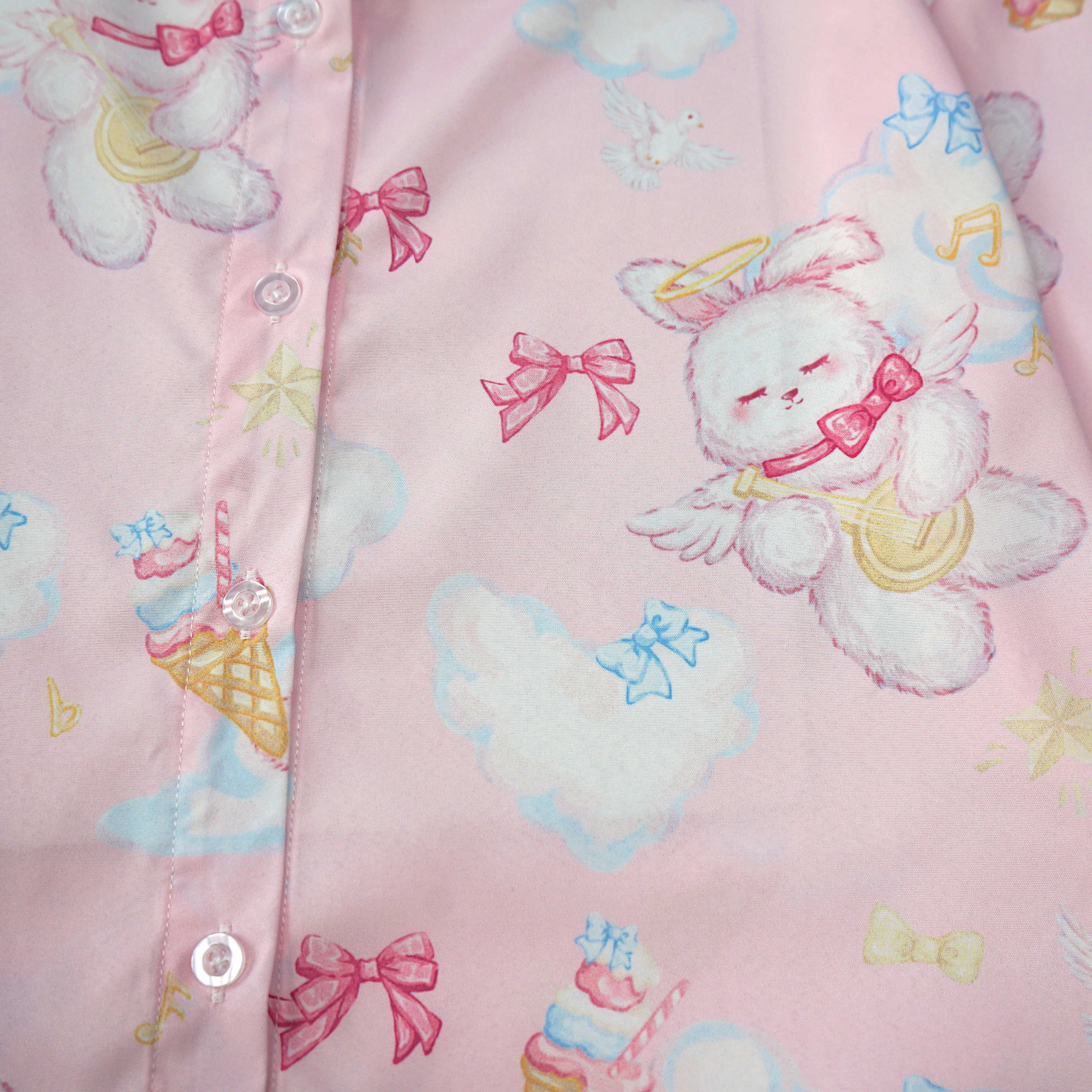 Kawaii Bunny Angel Print Shirt Pastel Short Sleeve Blouse for Girls Harajuku J-Fashion