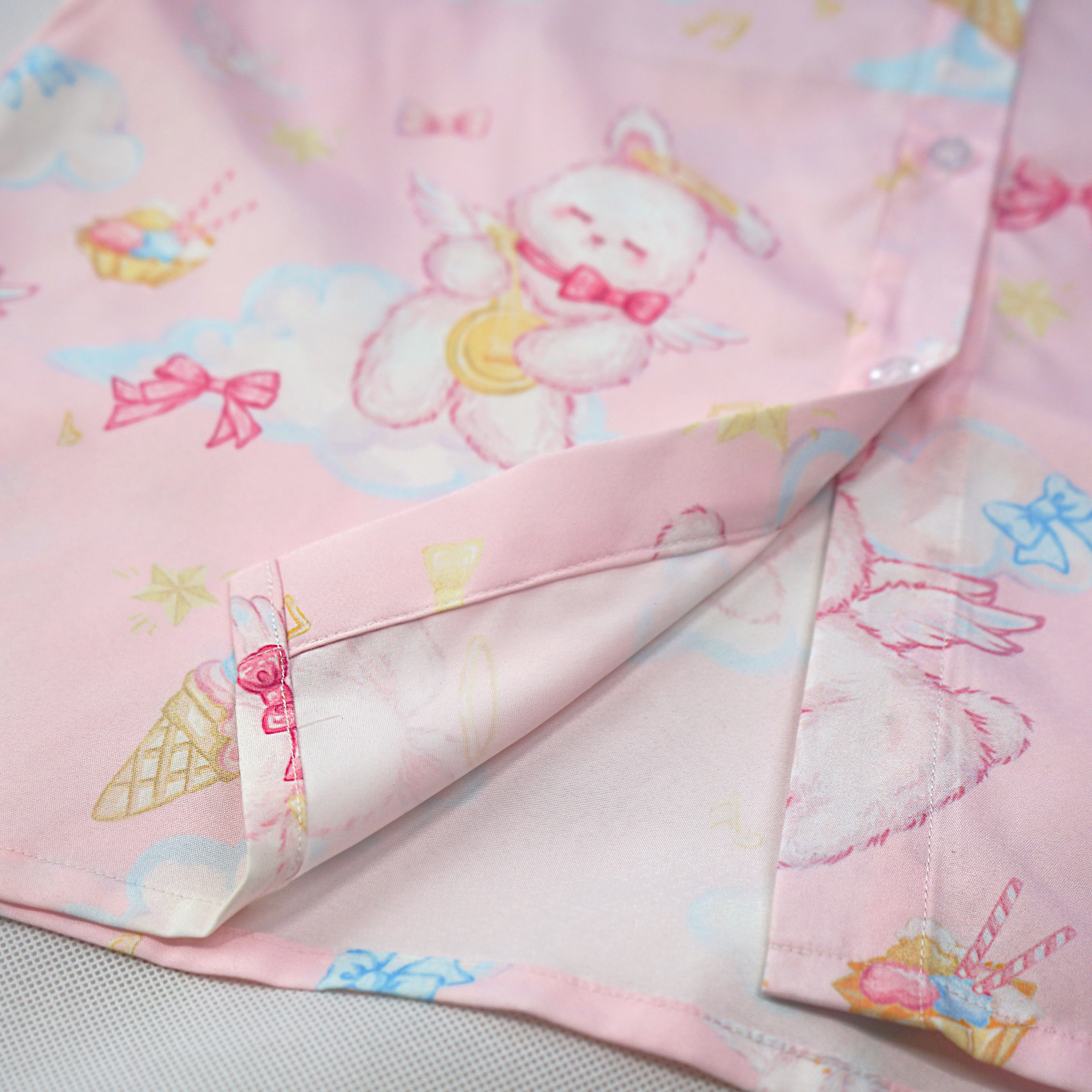 Kawaii Bunny Angel Print Shirt Pastel Short Sleeve Blouse for Girls Harajuku J-Fashion