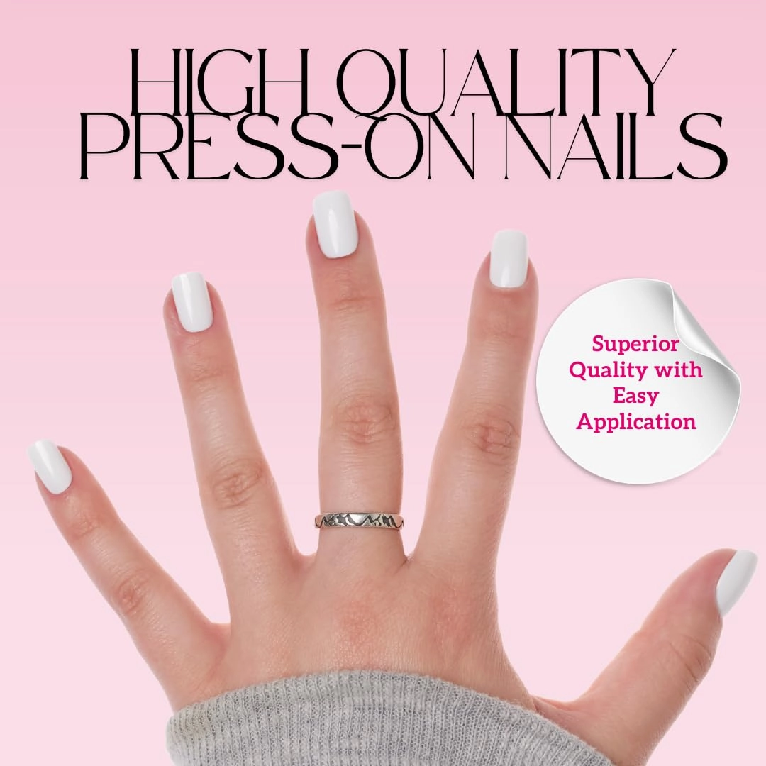 Keep It Classy Press-On Nails Kit by Monyetta Shaw || Snow White, Squared Oval Short || Reusable, Vegan, Non-Toxic, Easy Application || One 24 Nail Kit